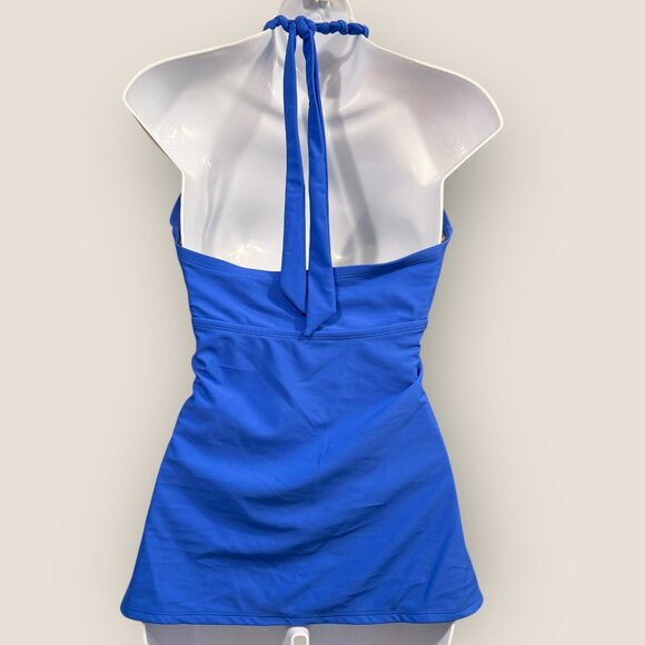 Liz Lange Maternity Halter Top Swimwear Blue Braided Neckline Size L Swim - Picture 3 of 4